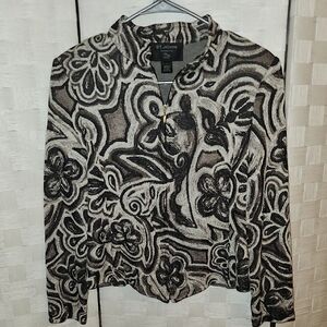 St. John Floral Black and Cream Blazer Full Zip Sz 6